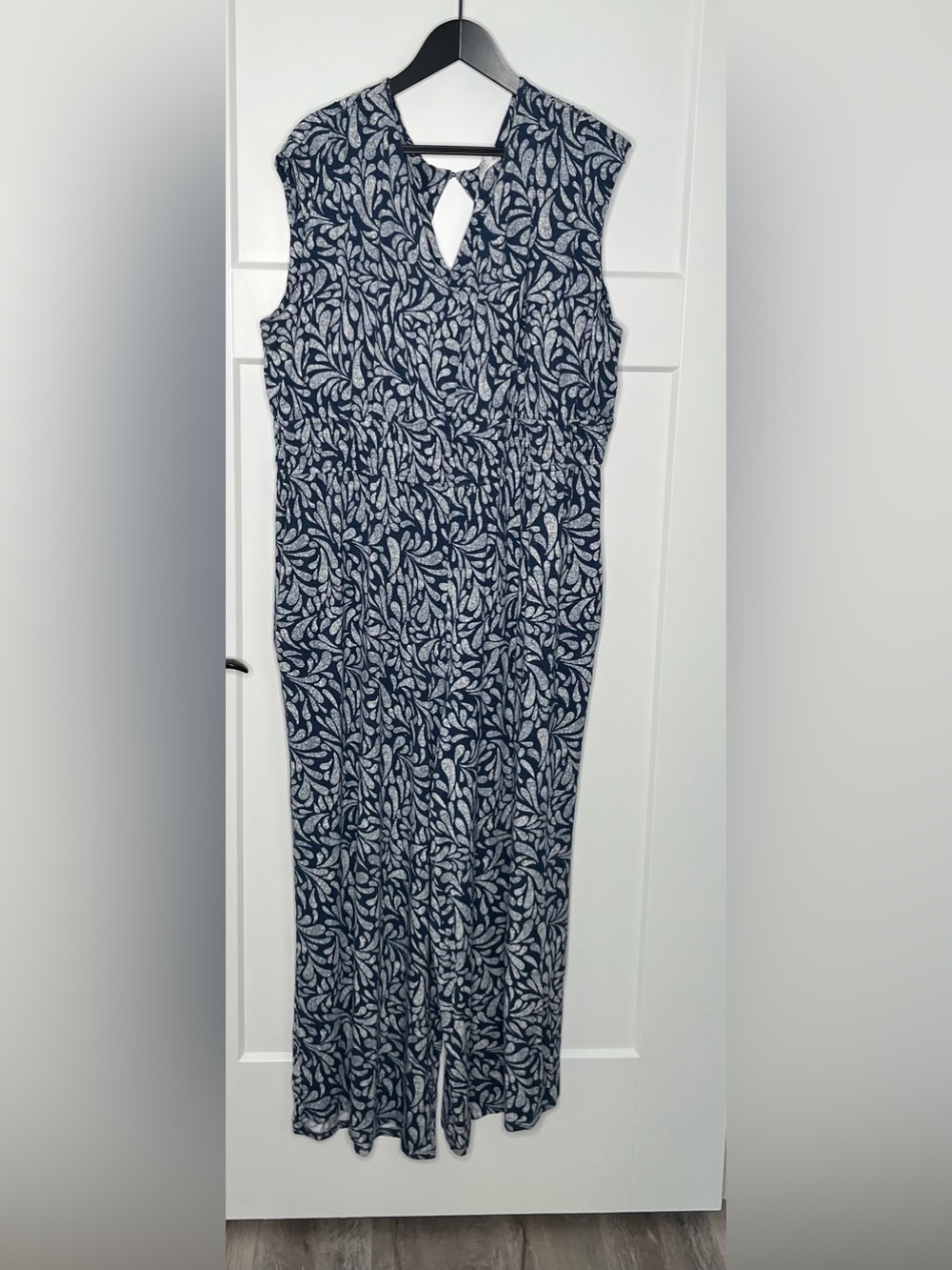 24/7 Maurices Washed Navy Combo Cap Sleeve Empire Waist Jumpsuit Plus Size 2X